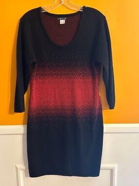 VENUS Black and Red Ombre Scoop Neck Knit Dress